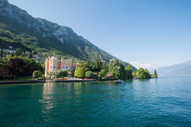 The waterfront location of Villa Feltrinelli in Lake Garda, Italy