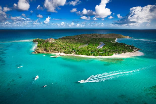 An aerial view of Richard Branson's Necker Island in the British Virgin Islands