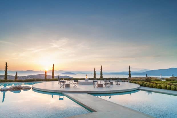 The main terrace at Amanzoe, Greece, Courtesy Amanzoe