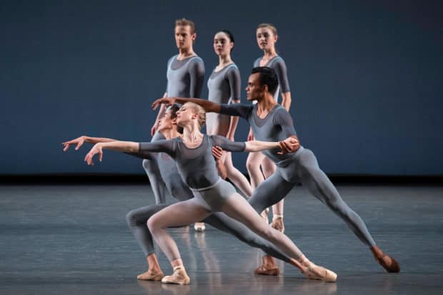 Daniel Applebaum, Claire Kretzschmar, and Taylor Stanley in Justin Peck’s Principia, New York City. Photo credit Erin Baiano. 