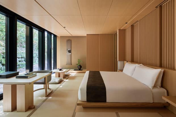 A bedroom at the Aman Kyoto