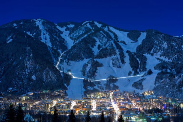 A view of Aspen at night. Courtesy The Little Nell