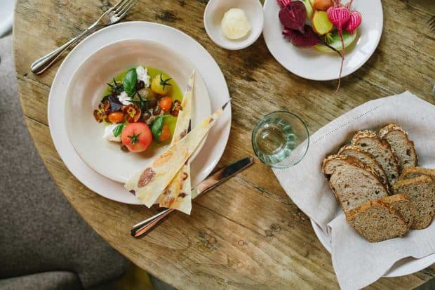 Tomatoes and burrata for lunch at Marle restaurant