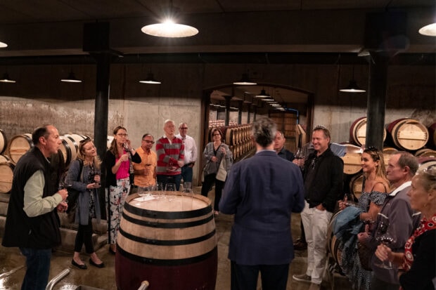 A special tasting in the cellar at the Harlan Estate on the 2019 Insider Journey. Photo by Matthew Baum.