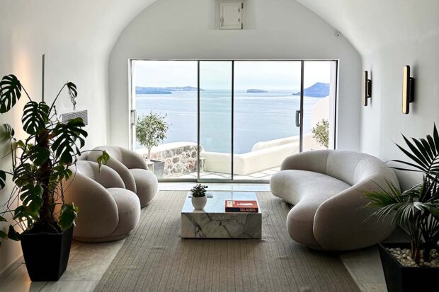 Suite at Canaves Oia. Photo by Annie Fitzsimmons, courtesy Indagare