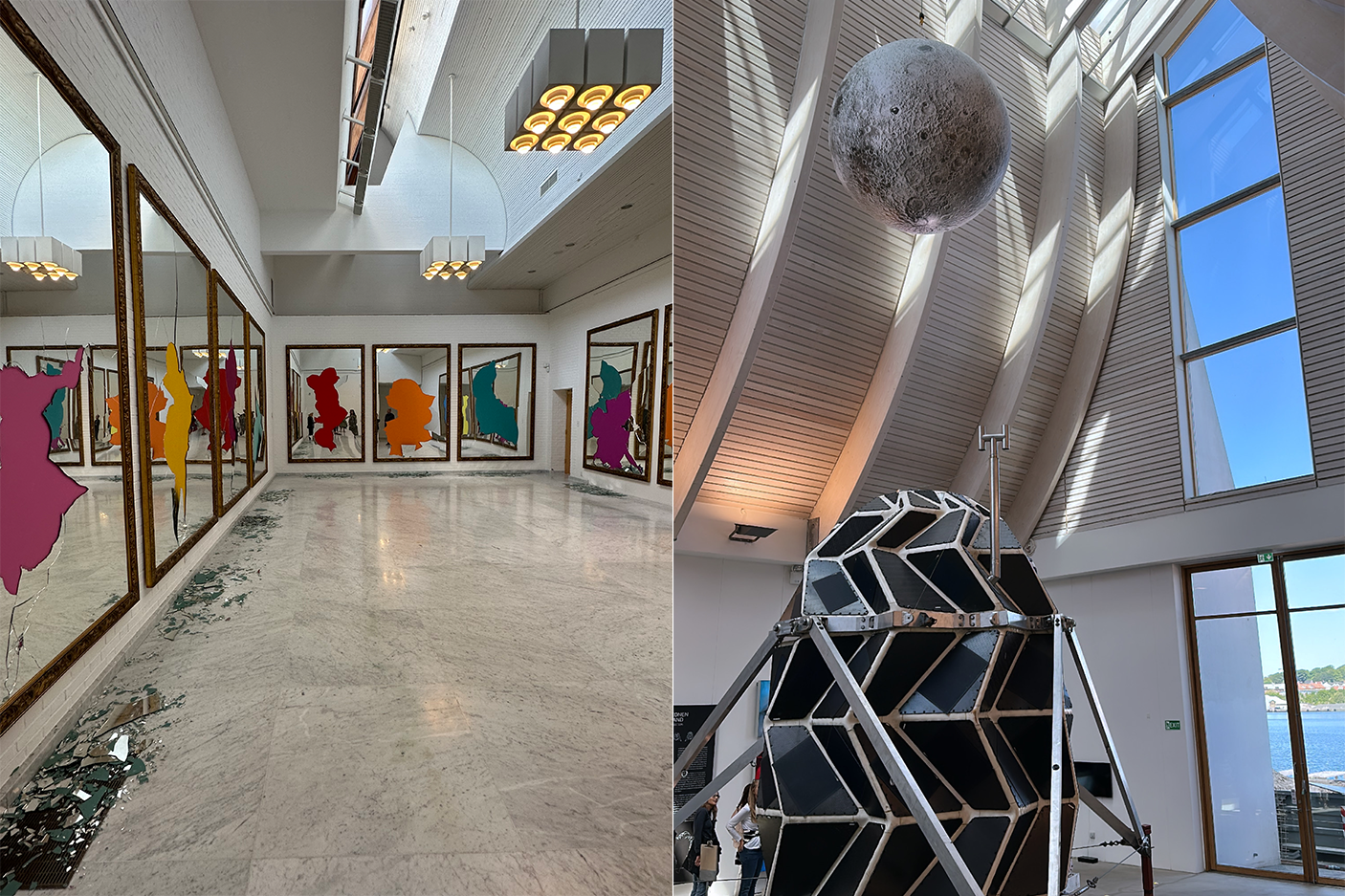 Left: Michelangelo Pistoletto's Eleven Less One installation at Kunsten Museum of Modern Art. Right: Utzon Center. Photos by Trey Ross, courtesy Indagare