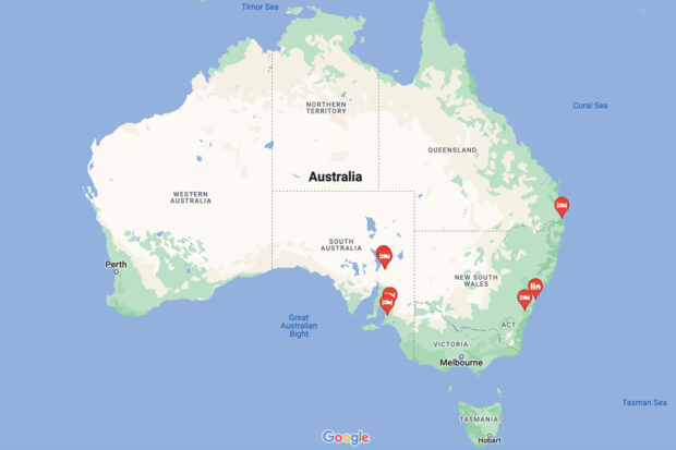 An outline of my itinerary across three of Australia's eight states and territories. Map graphic courtesy of Google