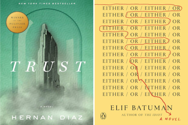 From left: Trust by Hernan Diaz and Either/Or by Elif Salumna (photos courtesy Amazon)