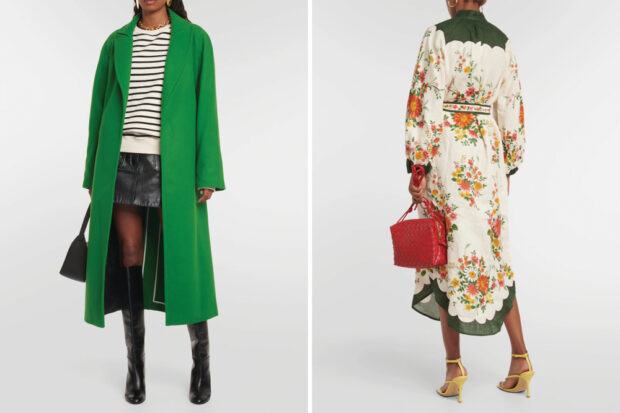 From left: APC Coat and Alémais shirt dress (photos courtesy Mytheresa)