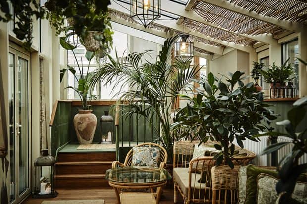 Plant-filled lounge at Hotel Sanders, Copenhagen