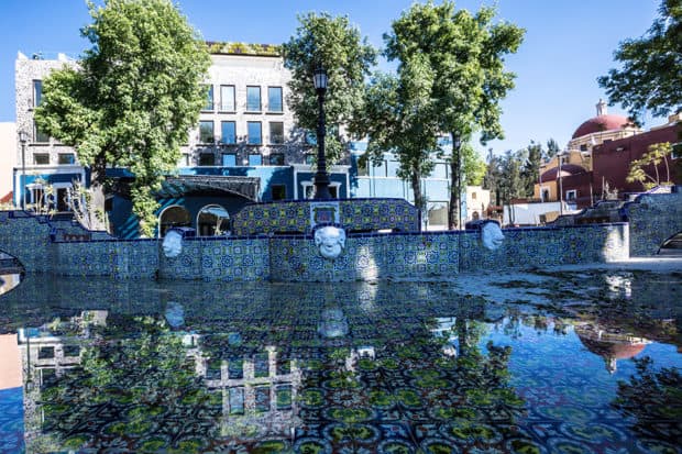 A tiled walkway in Puebla's downtown; the city is famous for a special type of 'talavera' ceramics