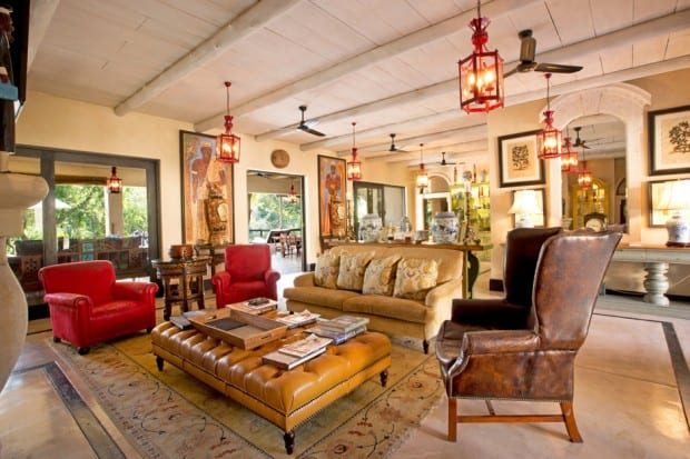 Lounge with leather furniture at Royal Malewane, South Africa