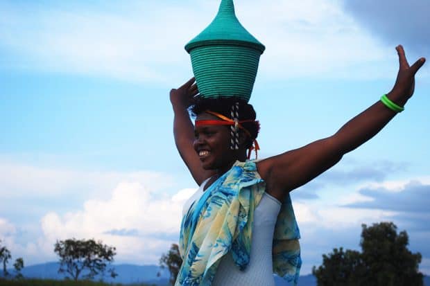 A local dances during a ceremony