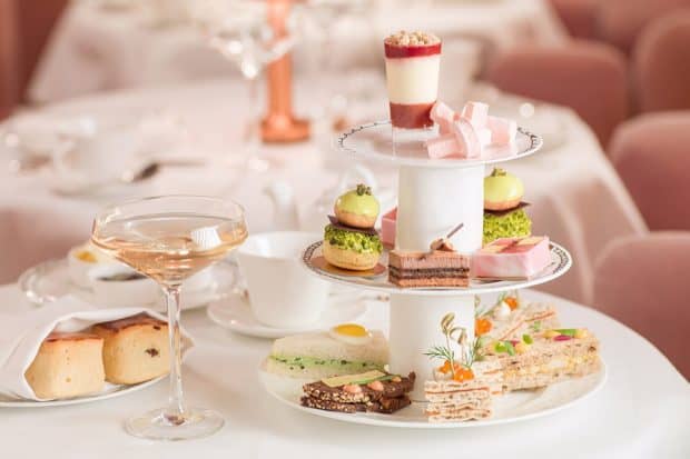 Three-tiered plate of tea food at Sketch