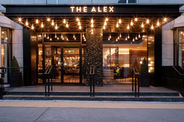 The buzzy lobby of The Alex hotel. Courtesy The Alex.