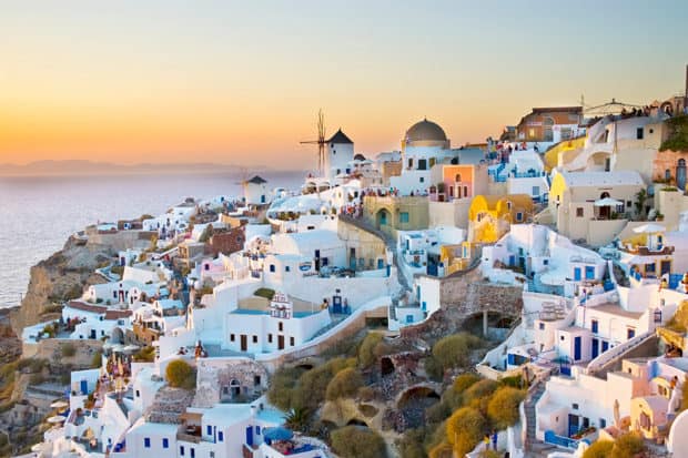 Santorini at sunset.